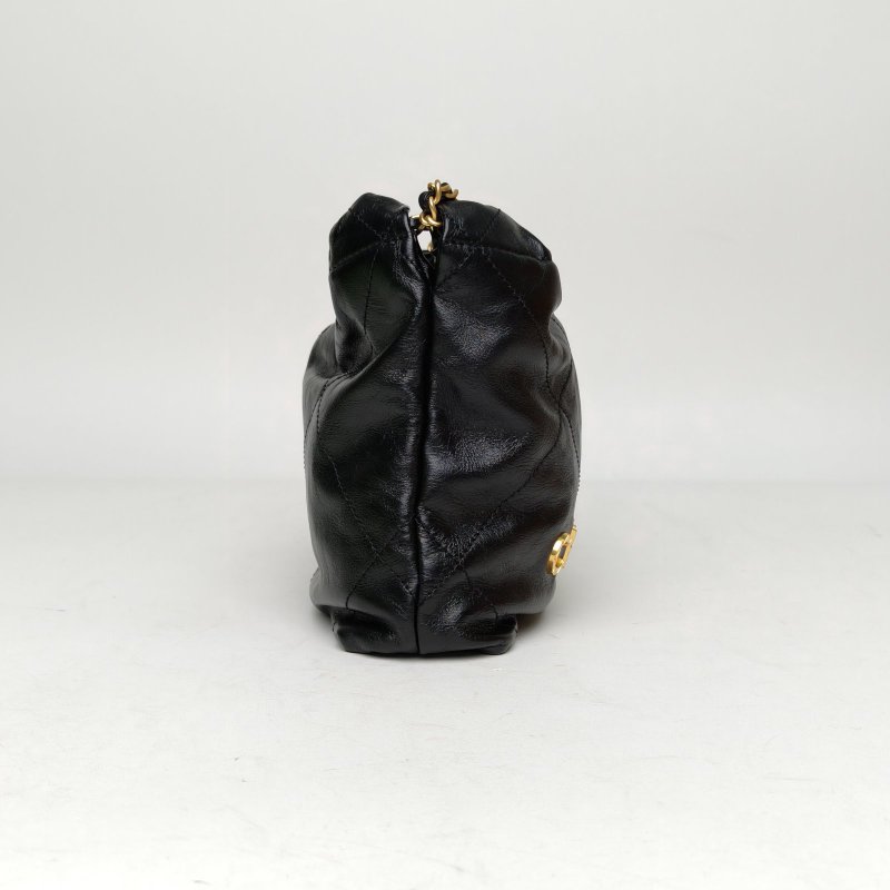 CHANEL 23S22BagTote托特包Mini20黑色牛皮晶片開金扣珍珠皮穿雙鏈肩背包-3