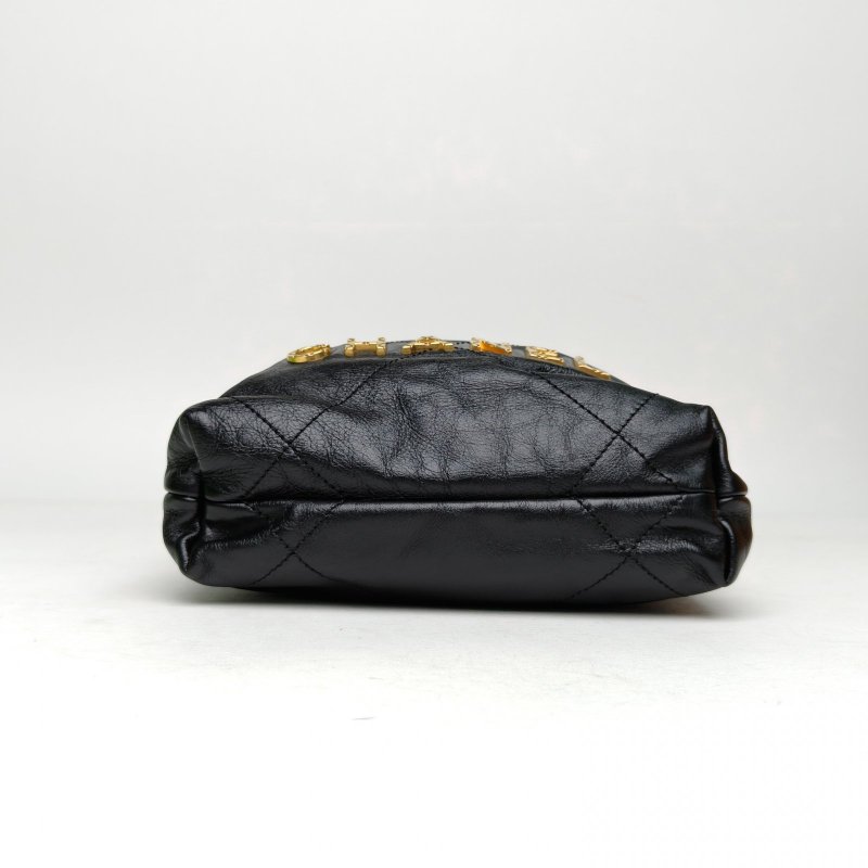 CHANEL 23S22BagTote托特包Mini20黑色牛皮晶片開金扣珍珠皮穿雙鏈肩背包-4