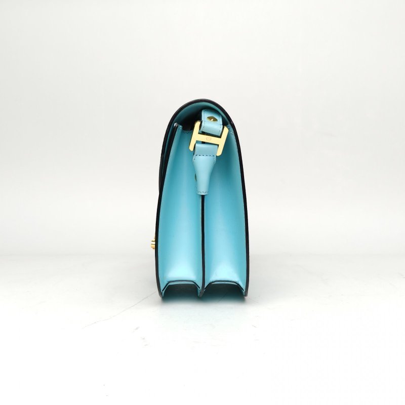 MCM 藍色牛皮金扣馬鞍郵差包肩背包-1