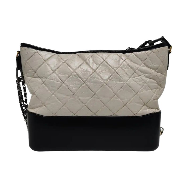 CHANEL GABRIELLE 中號 自色牛皮萎格紋絎縫流浪包單肩包斜挎包-5
