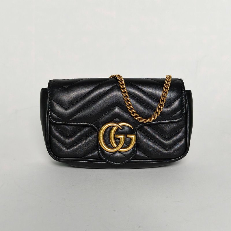 GUCCI GGMarmont肩背包超Mini16.5黑色牛皮金扣肩背包-0