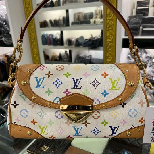 東區正精品㊣LV M40203 Beverly MM Multicolore 白彩金釦式肩背包手提肩背鏈包 RZ5973-0
