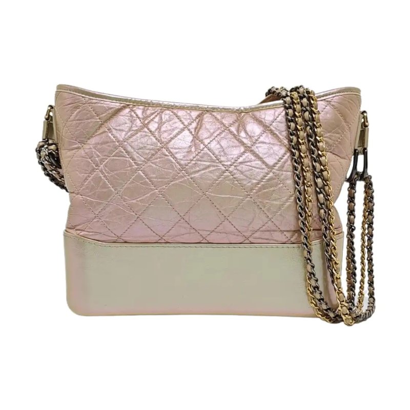 CHANEL GABRIELLE 中號 粉色牛皮菱格紋綉縫流浪包斜挎包單肩包-0