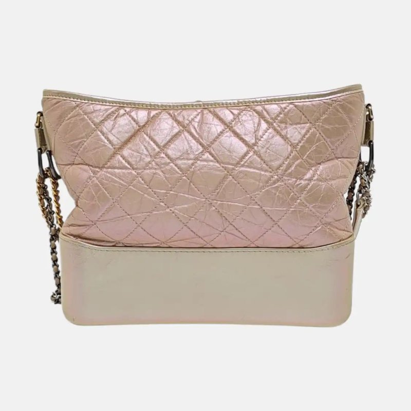 CHANEL GABRIELLE 中號 粉色牛皮菱格紋綉縫流浪包斜挎包單肩包-5