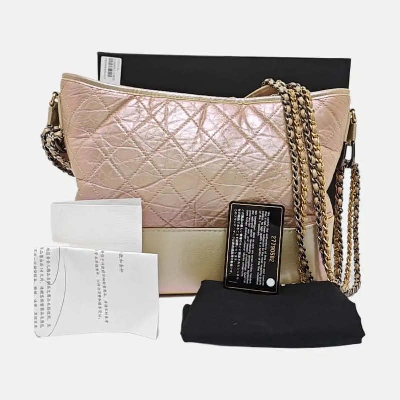 CHANEL GABRIELLE 中號 粉色牛皮菱格紋綉縫流浪包斜挎包單肩包-6