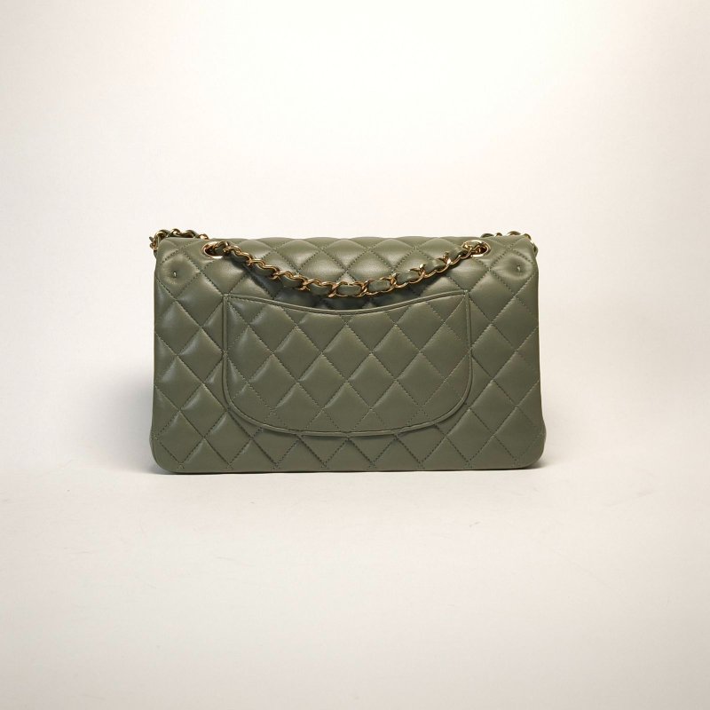 CHANEL CF口蓋包中號25.5綠色羊皮晶片開金扣肩背包-1