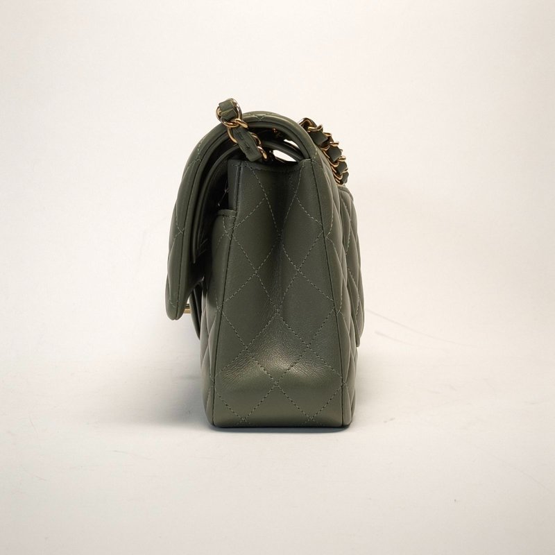CHANEL CF口蓋包中號25.5綠色羊皮晶片開金扣肩背包-3
