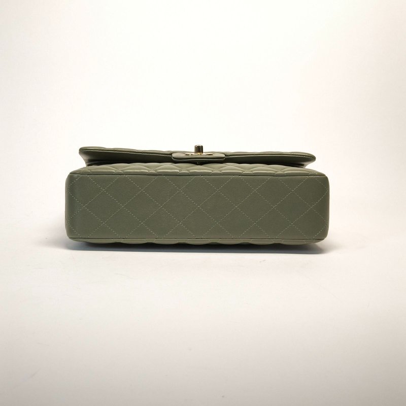 CHANEL CF口蓋包中號25.5綠色羊皮晶片開金扣肩背包-4