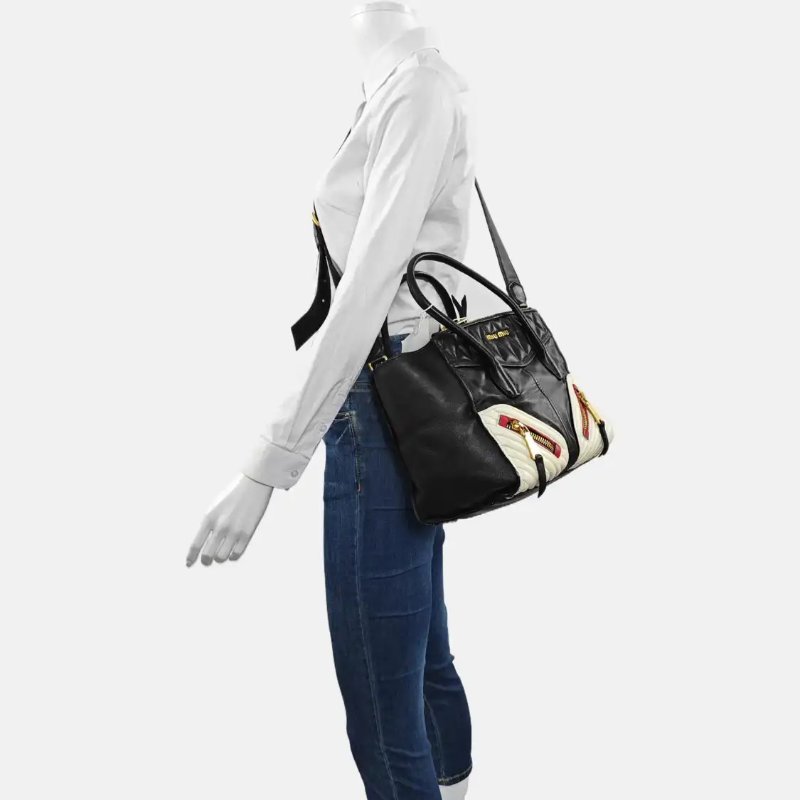 Miu Miu Crystal 黑色牛皮單肩包斜挎包手提包金色五金 可拆卸肩帶-1