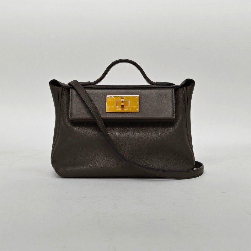 HERMES 2424Mini218F錫器灰EC皮/Swift皮Z刻金扣肩背包-0