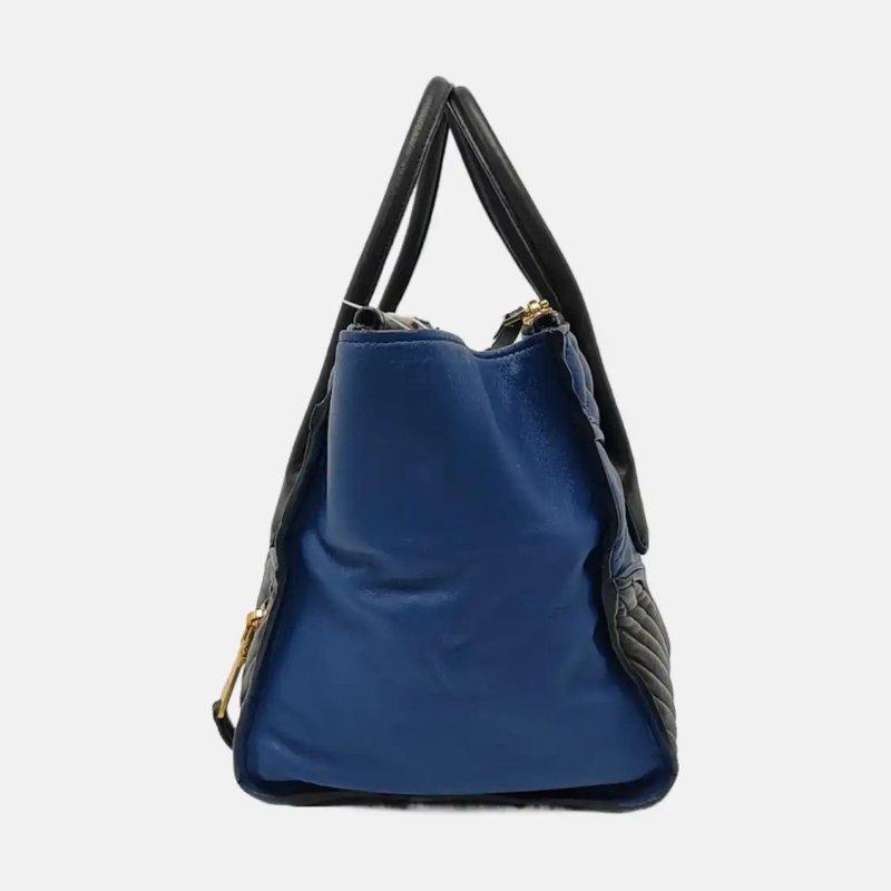 Miu Miu 托特包 藍色羊皮绗縫單肩包手提包 金色五金 可拆卸肩帶-2