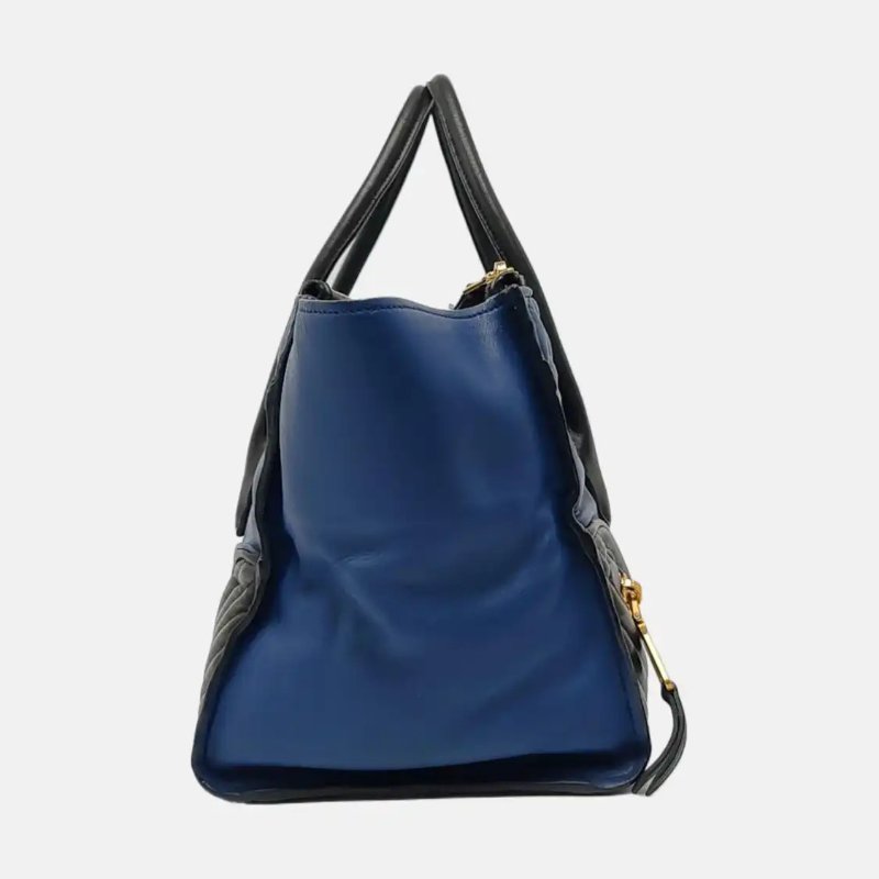 Miu Miu 托特包 藍色羊皮绗縫單肩包手提包 金色五金 可拆卸肩帶-3