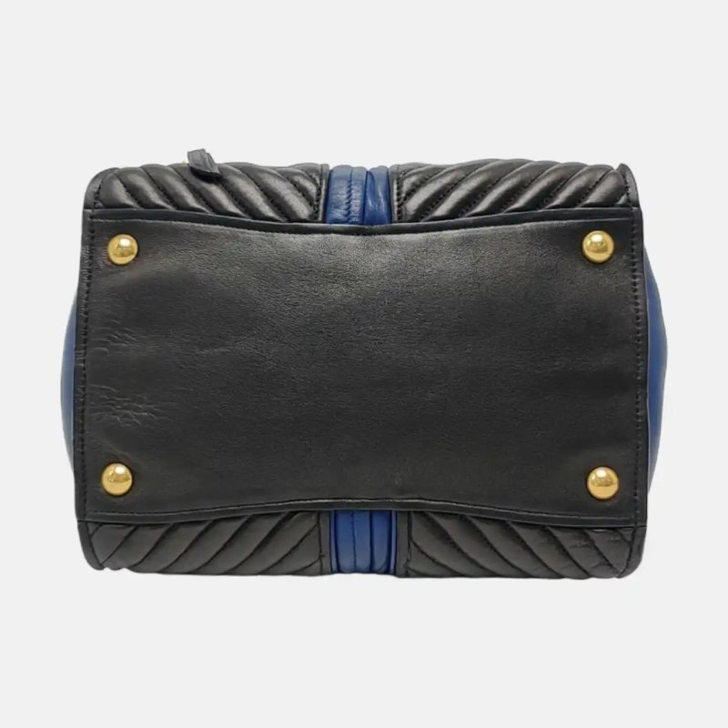 Miu Miu 托特包 藍色羊皮绗縫單肩包手提包 金色五金 可拆卸肩帶-4