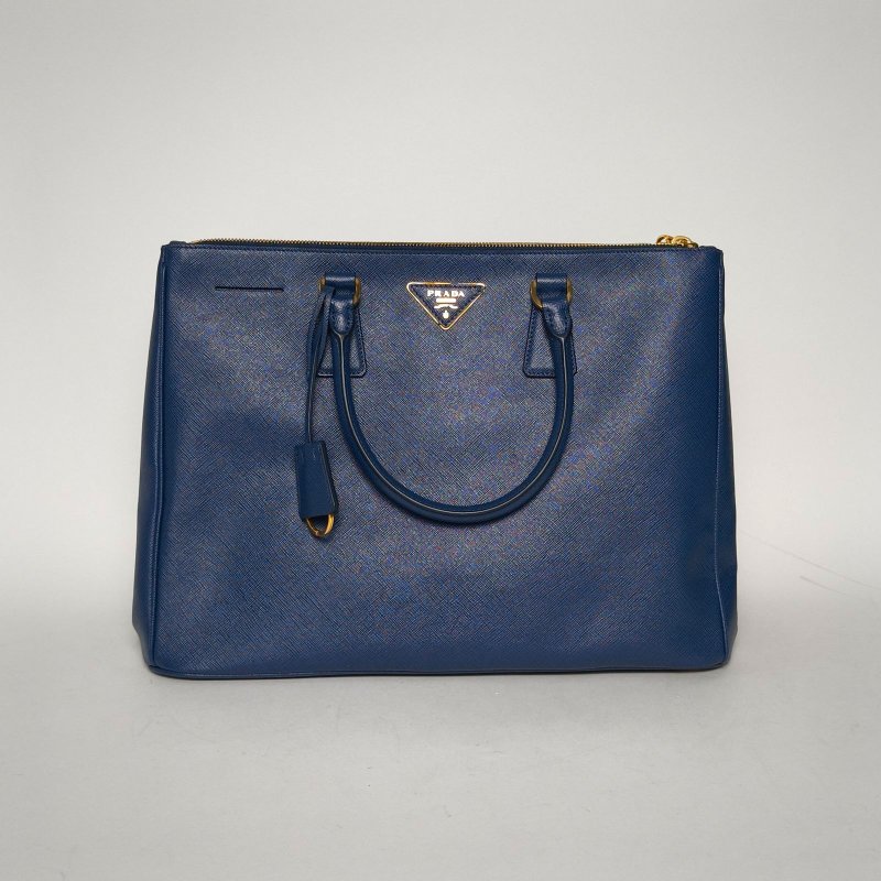 PRADA Galleria殺手包36藍色牛皮金扣肩背包-0