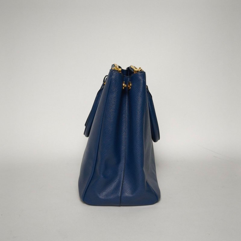 PRADA Galleria殺手包36藍色牛皮金扣肩背包-1