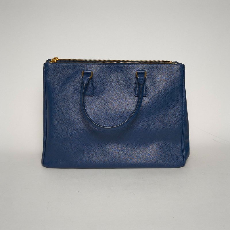 PRADA Galleria殺手包36藍色牛皮金扣肩背包-2