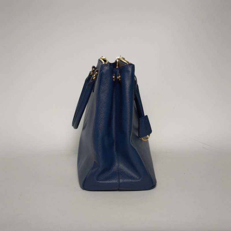 PRADA Galleria殺手包36藍色牛皮金扣肩背包-3