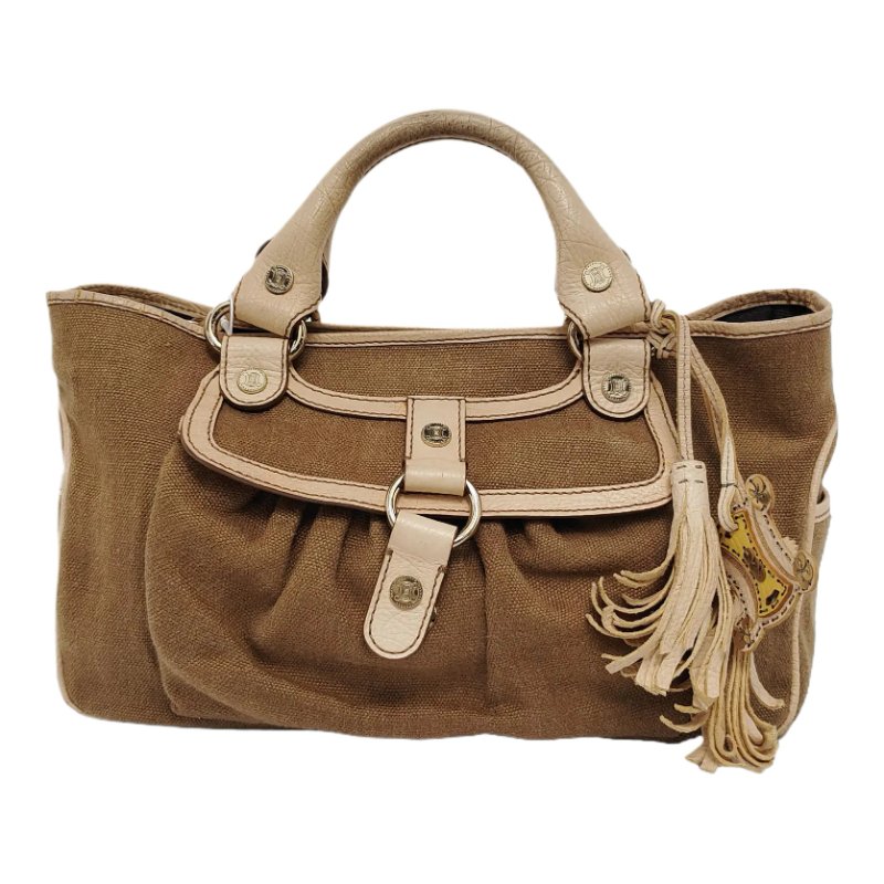 CELINE BOOGIE 卡其色帆布手提包 金色五金-0