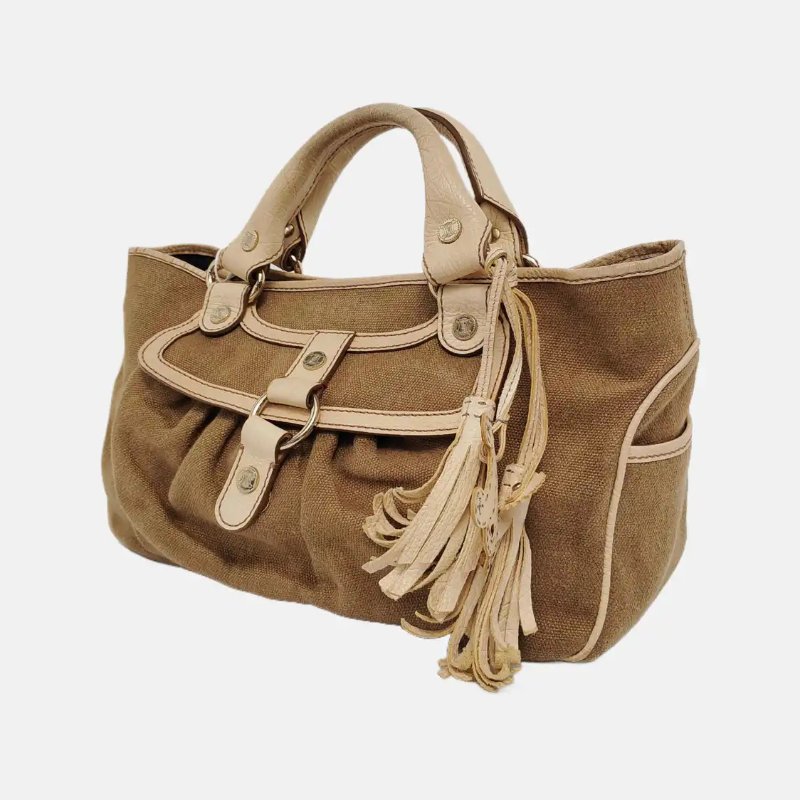 CELINE BOOGIE 卡其色帆布手提包 金色五金-2