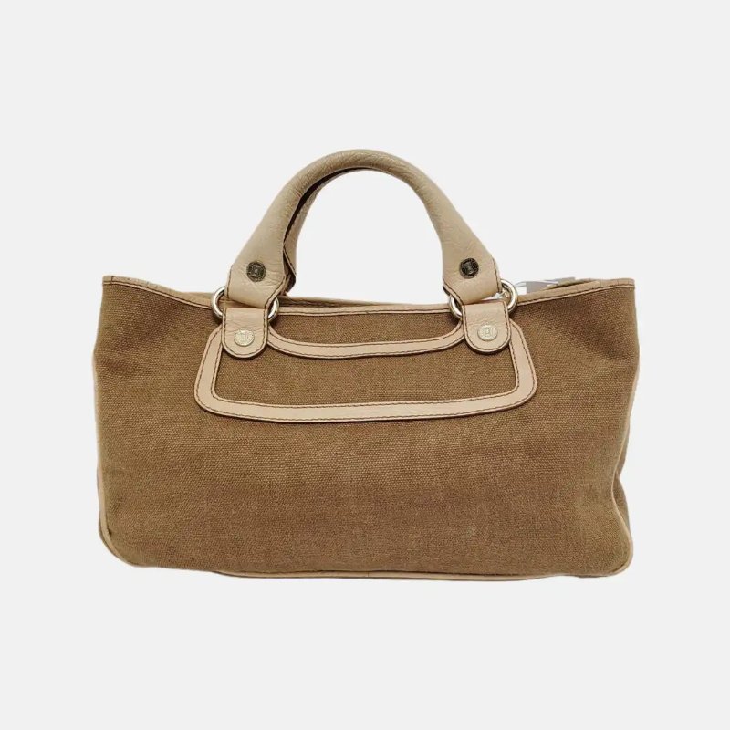 CELINE BOOGIE 卡其色帆布手提包 金色五金-4