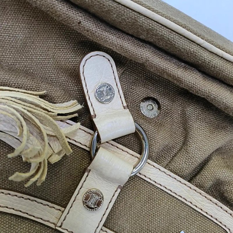 CELINE BOOGIE 卡其色帆布手提包 金色五金-5