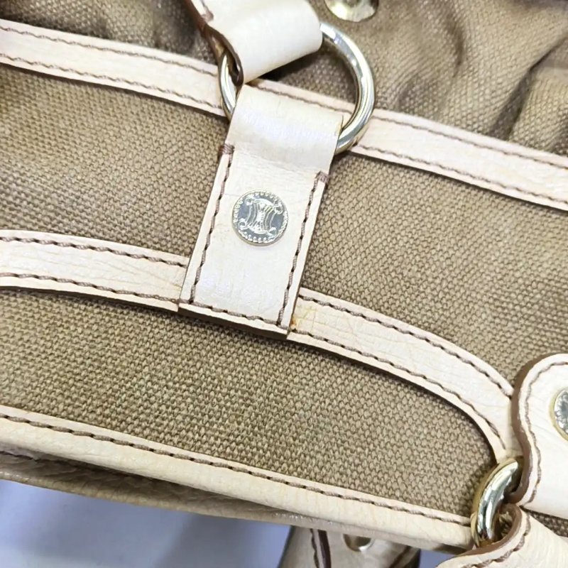 CELINE BOOGIE 卡其色帆布手提包 金色五金-10