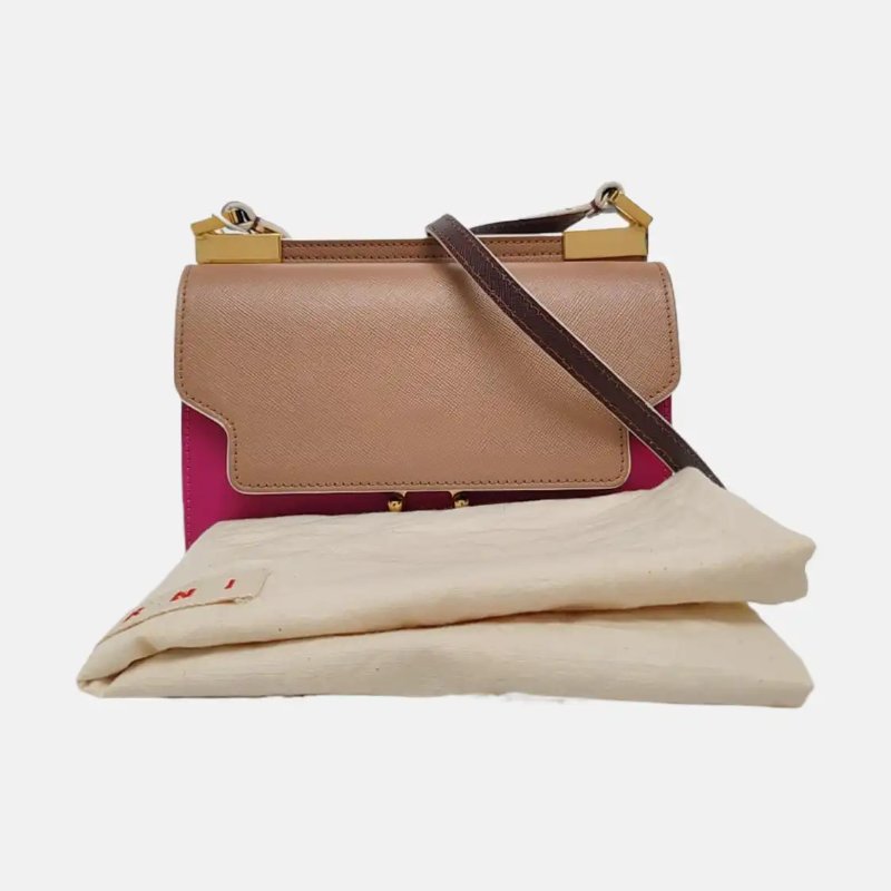 MARNI Trunk 拼色牛皮單肩包斜挎包 金色五金-6