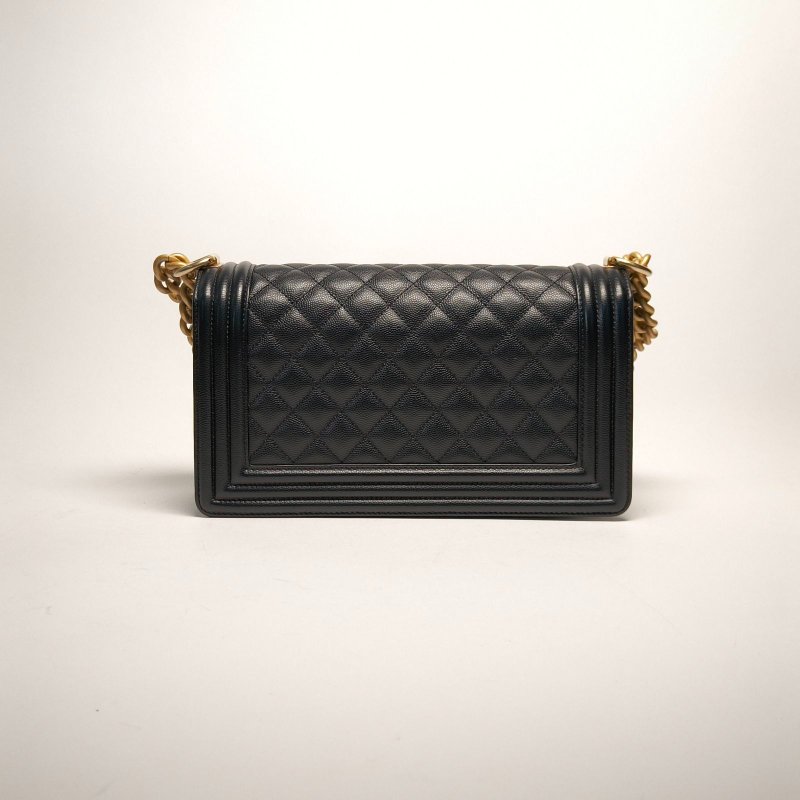 CHANEL Leboy中號25黑色荔枝牛皮25開金扣菱格紋肩背包-1