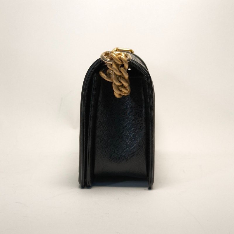 CHANEL Leboy中號25黑色荔枝牛皮25開金扣菱格紋肩背包-2