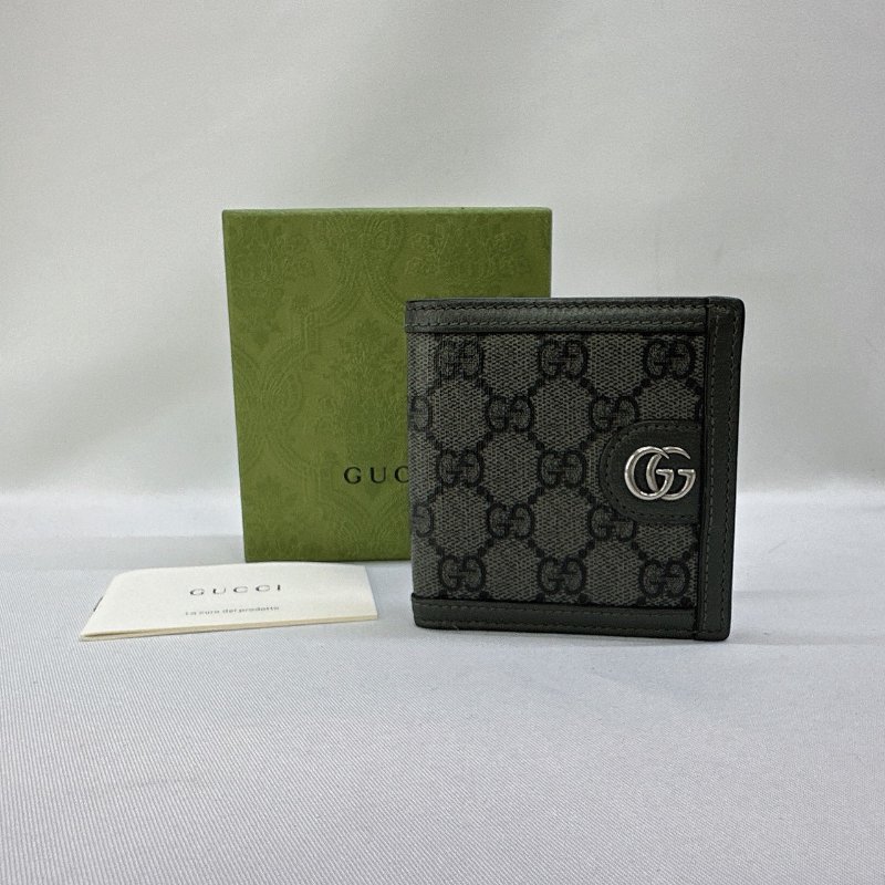 GUCCI 黑灰老花二摺短夾-0