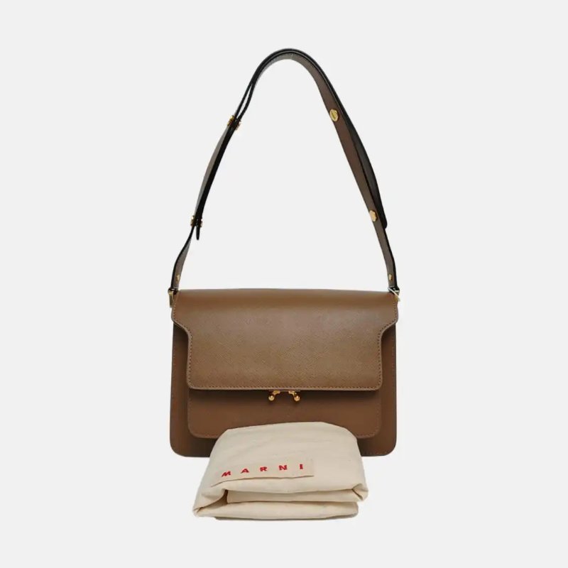 MARNI Trunk 中號 棕色牛皮單肩包-6