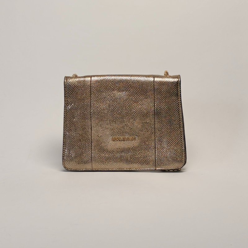 BVLGARI SerpentiForever鏈條蛇頭包方版20金色蛇皮肩背包-1