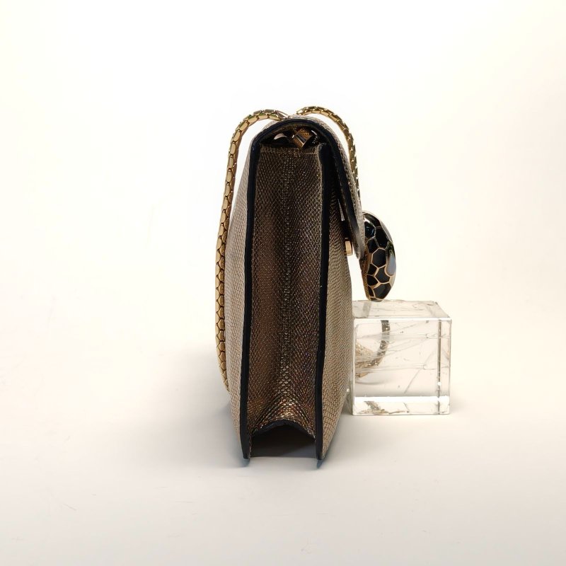 BVLGARI SerpentiForever鏈條蛇頭包方版20金色蛇皮肩背包-2