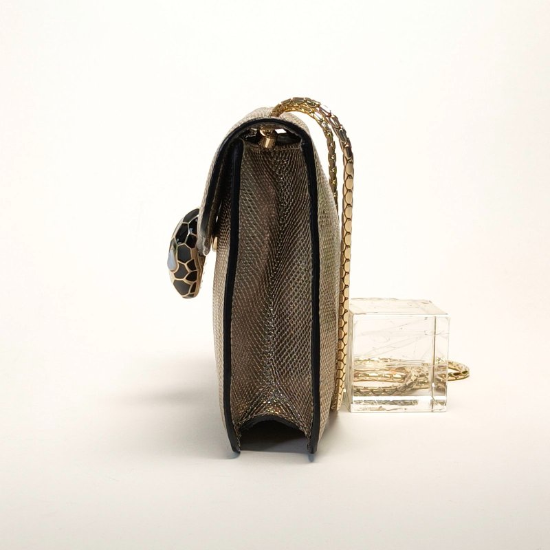 BVLGARI SerpentiForever鏈條蛇頭包方版20金色蛇皮肩背包-3