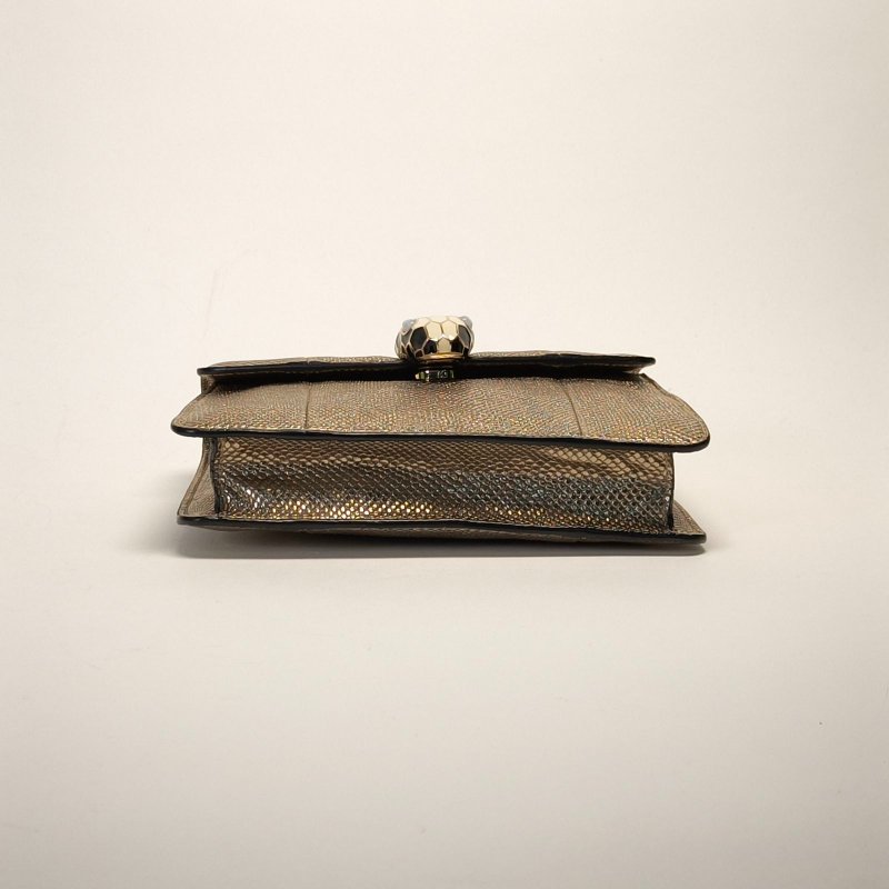 BVLGARI SerpentiForever鏈條蛇頭包方版20金色蛇皮肩背包-4