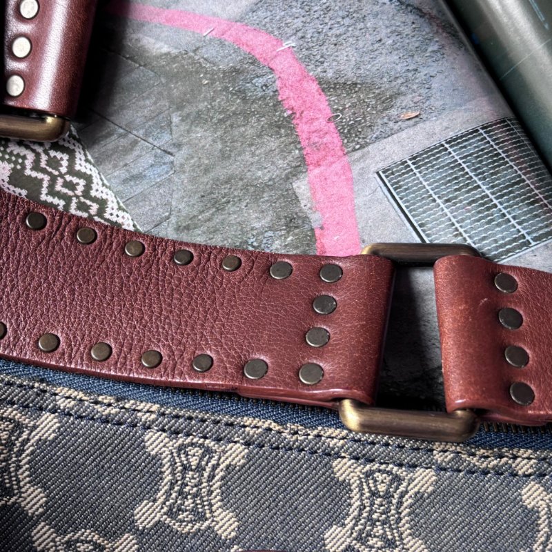 ::Celine:: 經典凱旋門 花紋單寧彎月包 斜背包 肩背包 hobo Pre-Owned 2010 Macadam Denim Crossbody-5