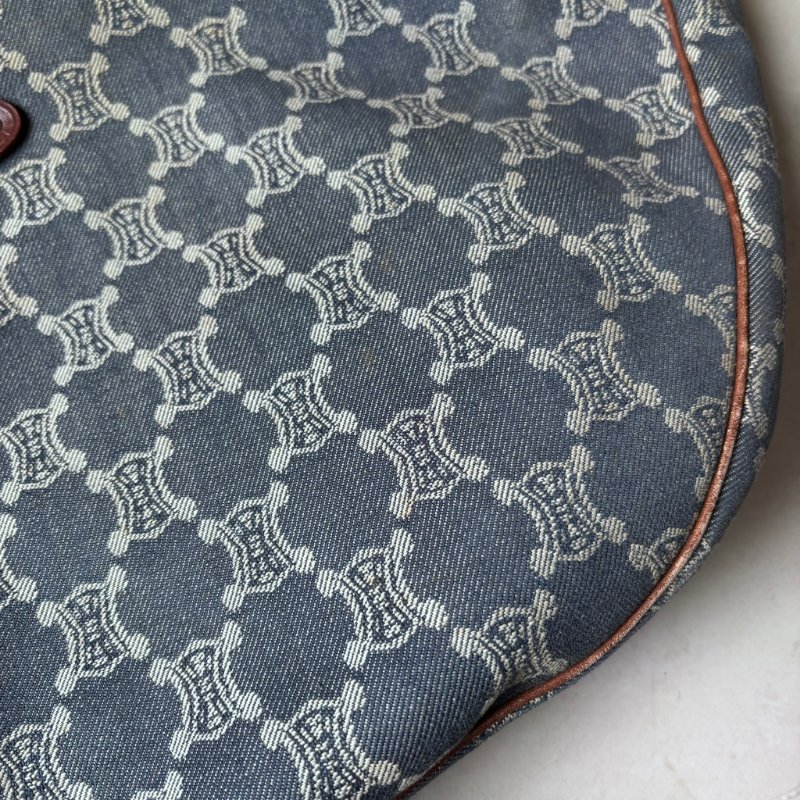 ::Celine:: 經典凱旋門 花紋單寧彎月包 斜背包 肩背包 hobo Pre-Owned 2010 Macadam Denim Crossbody-11