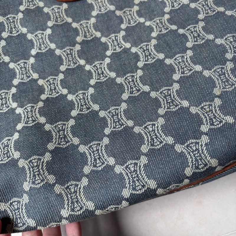 ::Celine:: 經典凱旋門 花紋單寧彎月包 斜背包 肩背包 hobo Pre-Owned 2010 Macadam Denim Crossbody-12
