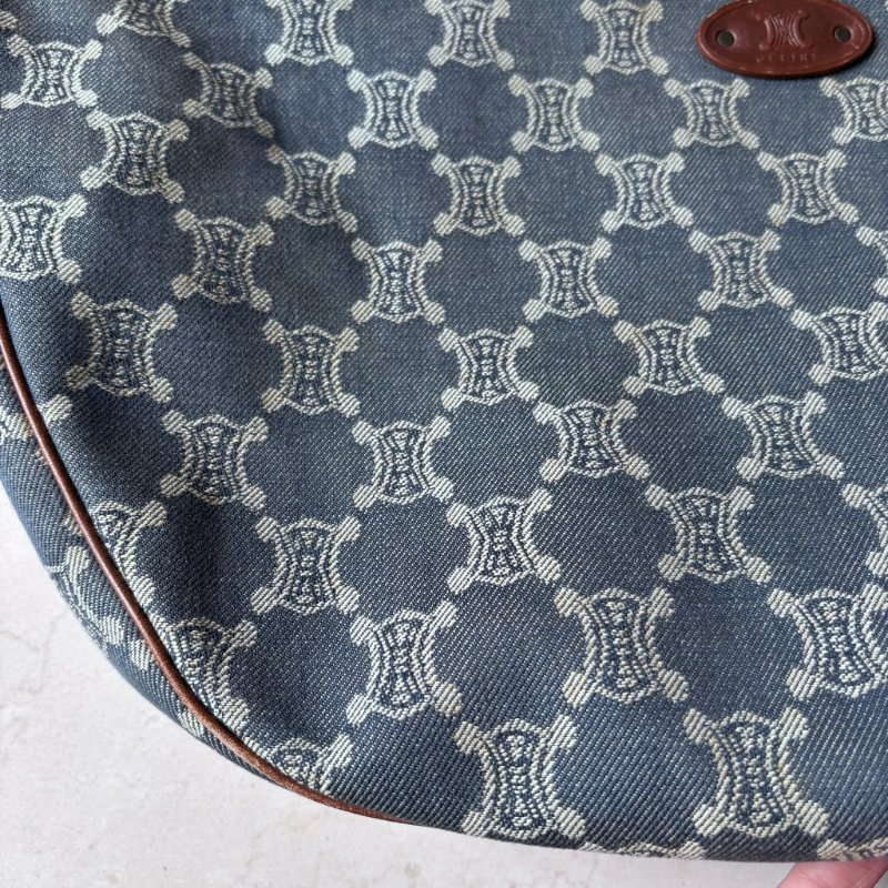 ::Celine:: 經典凱旋門 花紋單寧彎月包 斜背包 肩背包 hobo Pre-Owned 2010 Macadam Denim Crossbody-13