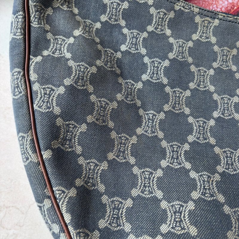 ::Celine:: 經典凱旋門 花紋單寧彎月包 斜背包 肩背包 hobo Pre-Owned 2010 Macadam Denim Crossbody-14
