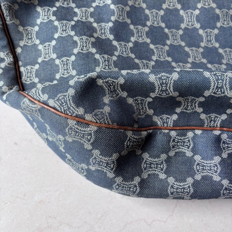 ::Celine:: 經典凱旋門 花紋單寧彎月包 斜背包 肩背包 hobo Pre-Owned 2010 Macadam Denim Crossbody-21