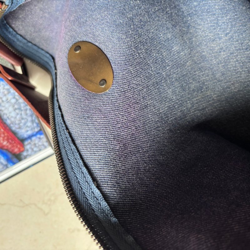 ::Celine:: 經典凱旋門 花紋單寧彎月包 斜背包 肩背包 hobo Pre-Owned 2010 Macadam Denim Crossbody-29