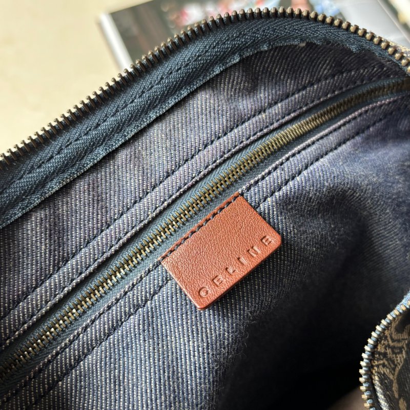 ::Celine:: 經典凱旋門 花紋單寧彎月包 斜背包 肩背包 hobo Pre-Owned 2010 Macadam Denim Crossbody-30