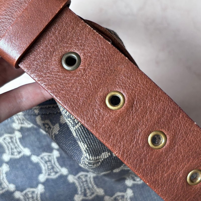 ::Celine:: 經典凱旋門 花紋單寧彎月包 斜背包 肩背包 hobo Pre-Owned 2010 Macadam Denim Crossbody-32