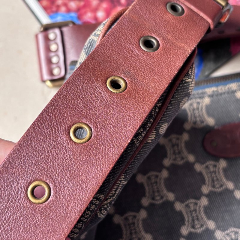 ::Celine:: 經典凱旋門 花紋單寧彎月包 斜背包 肩背包 hobo Pre-Owned 2010 Macadam Denim Crossbody-35