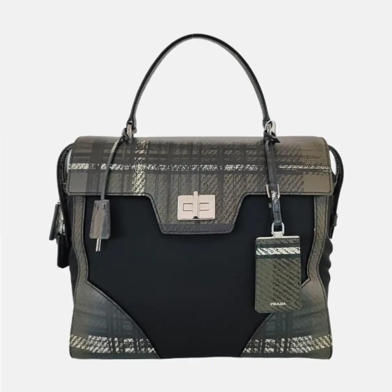 PRADA 黑色織物印花手提包 銀色五金-0