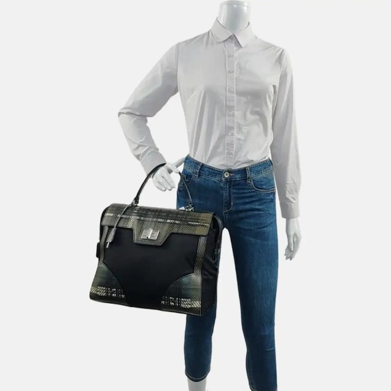 PRADA 黑色織物印花手提包 銀色五金-1