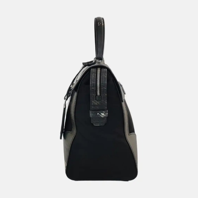 PRADA 黑色織物印花手提包 銀色五金-3