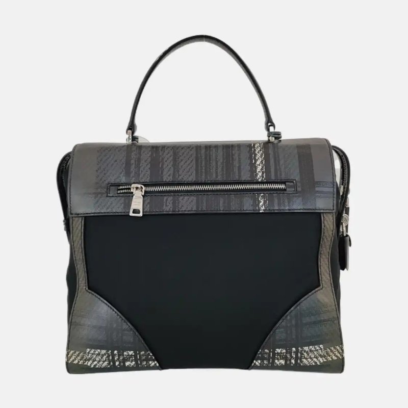 PRADA 黑色織物印花手提包 銀色五金-4