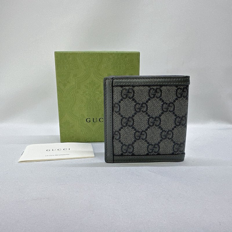 GUCCI 黑灰老花二摺短夾-1